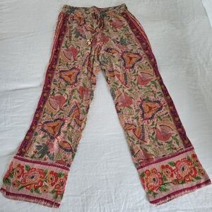 Floral Bohemian Pants with Pink and Red Accents